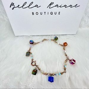 Rainbow Swarovski Crystal Cubes Gold Bracelet